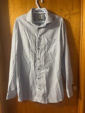 Denver Hayes Men's White Shirt with Blue Check Pattern XL